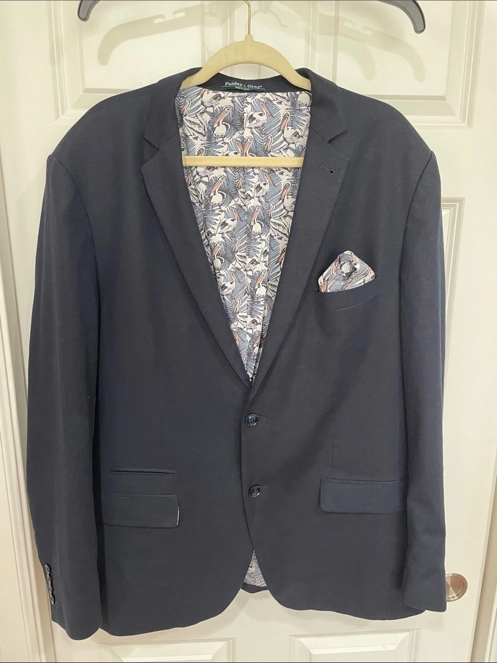 Paisley & Gray Dover Notch Blazer Size 46R Slim Fit Navy Linen Blend Two Button